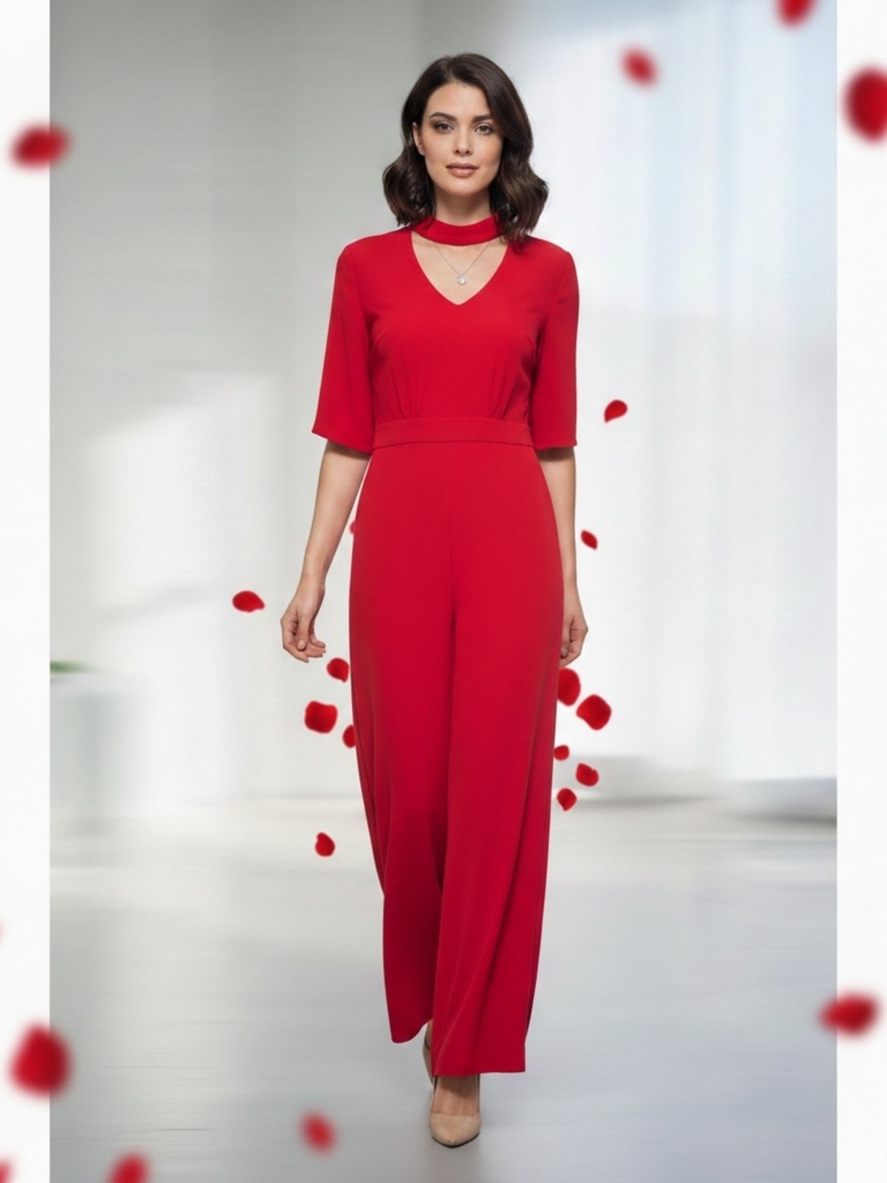Trina Turk NWT Red Wide-LegJumpsuit Size 6 Choker Neck
 Evening & Cocktail